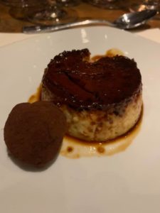 Too many courses to show everything, so onto the luscious dessert, a Cuban flan and dark chocolate ball to represent the locales of Robert N. Macomber's novel: HONORABLE LIES.